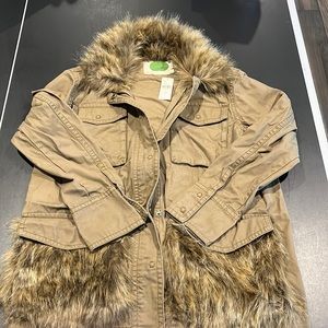 Anthropologie Faux Fur Khaki Jacket NWT Size Small